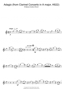 page one of Slow Movement Theme (from Clarinet Concerto K622) (Clarinet Solo)