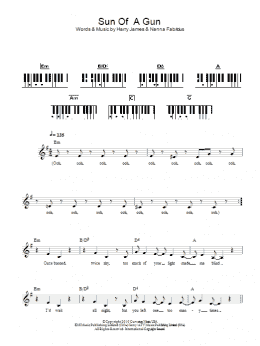 page one of Sun Of A Gun (Piano Chords/Lyrics)