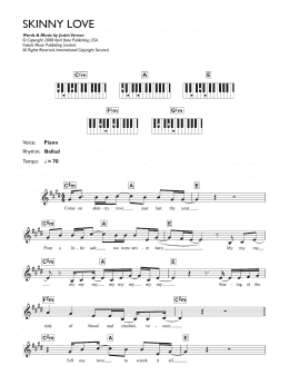 page one of Skinny Love (Piano Chords/Lyrics)