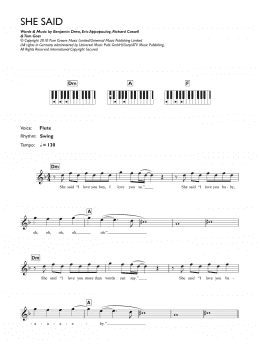 page one of She Said (Piano Chords/Lyrics)