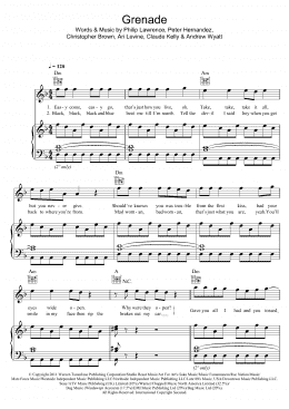 page one of Grenade (Piano, Vocal & Guitar Chords)