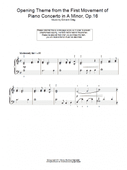 page one of Opening Theme from the First Movement of the Piano Concerto in A Minor, Op.16 (Piano Solo)