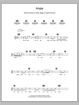page one of Angie (Piano Chords/Lyrics)