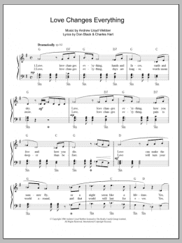 page one of Love Changes Everything (Piano & Vocal)