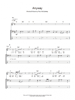 page one of Anyway (Bass Guitar Tab)