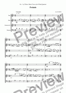page one of Three Short Pieces for Wind Quartet -  No.1 Prelude