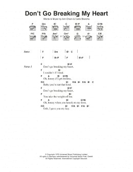 page one of Don't Go Breaking My Heart (Guitar Chords/Lyrics)