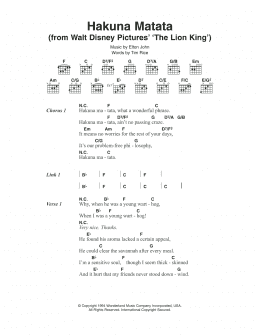 page one of Hakuna Matata (from The Lion King) (Guitar Chords/Lyrics)