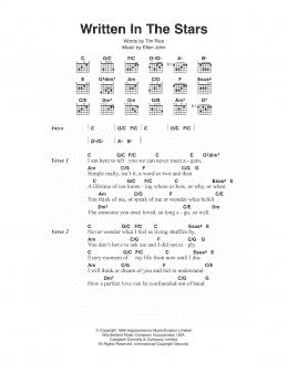 page one of Written In The Stars (from Aida) (Guitar Chords/Lyrics)