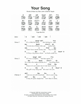page one of Your Song (Guitar Chords/Lyrics)