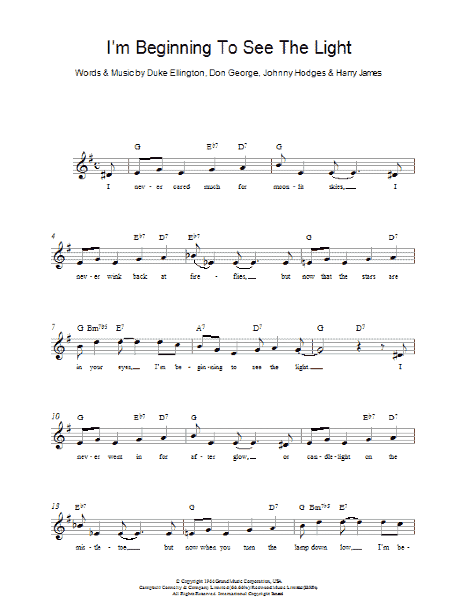 I'm Beginning To See The Light (Lead Sheet / Fake Book)
