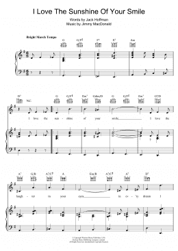 page one of I Love The Sunshine Of Your Smile (Piano, Vocal & Guitar Chords)
