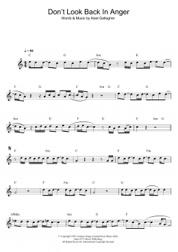 page one of Don't Look Back In Anger (Alto Sax Solo)