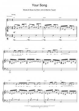 page one of Your Song (Piano, Vocal & Guitar Chords)
