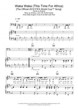 page one of Waka Waka (This Time For Africa) (featuring Freshlyground) (Piano, Vocal & Guitar Chords)