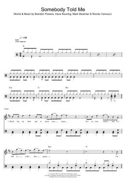 page one of Somebody Told Me (Drums)