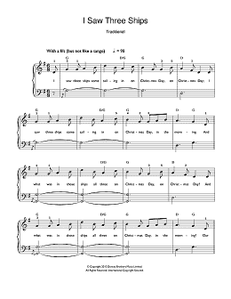 page one of I Saw Three Ships (Easy Piano)