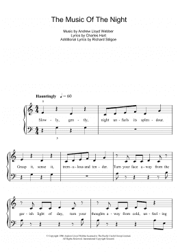 page one of The Music Of The Night (from The Phantom Of The Opera) (5-Finger Piano)