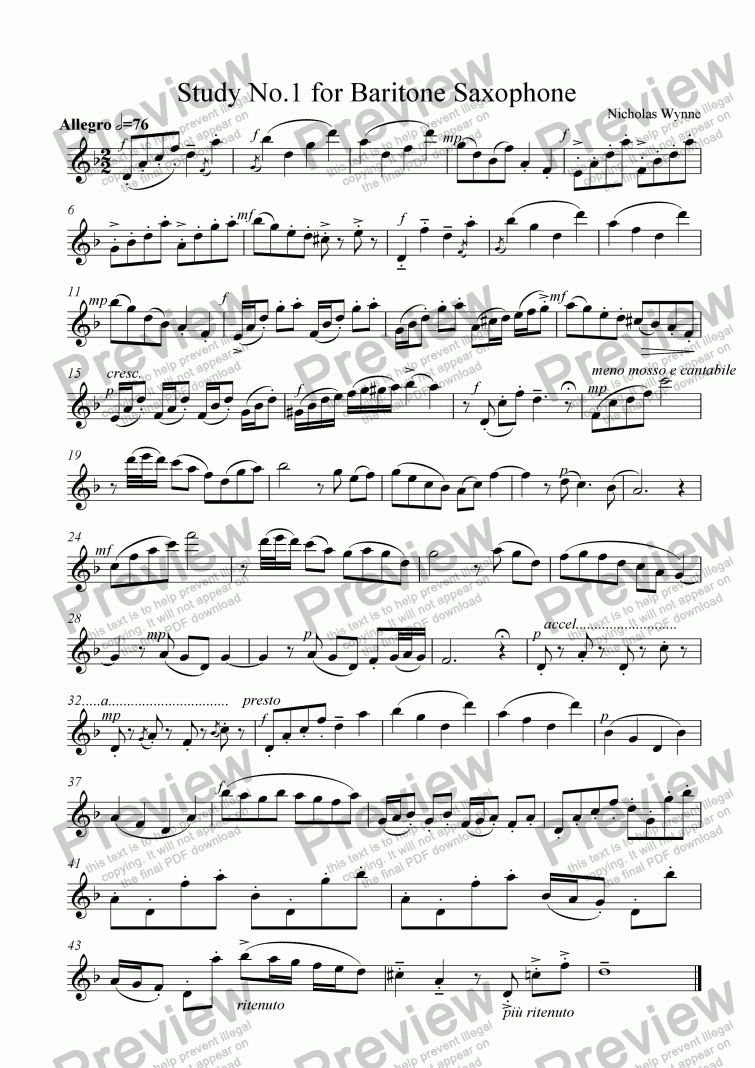page one of Study No.1 for Baritone Saxophone
