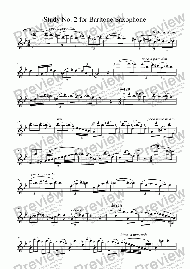 page one of Study No.2 for Baritone Saxophone