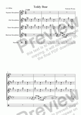 page one of Teddy Bear for Narrator and Saxophone Quartet