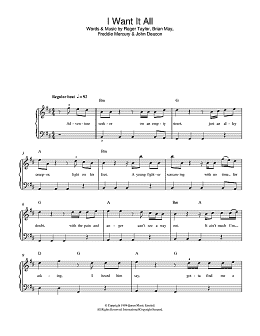 page one of I Want It All (Beginner Piano)