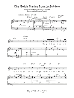 page one of Che Gelida Manina (Piano, Vocal & Guitar Chords)