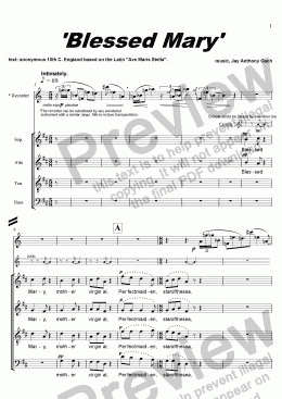 page one of Blessed Mary (satb + recorder)