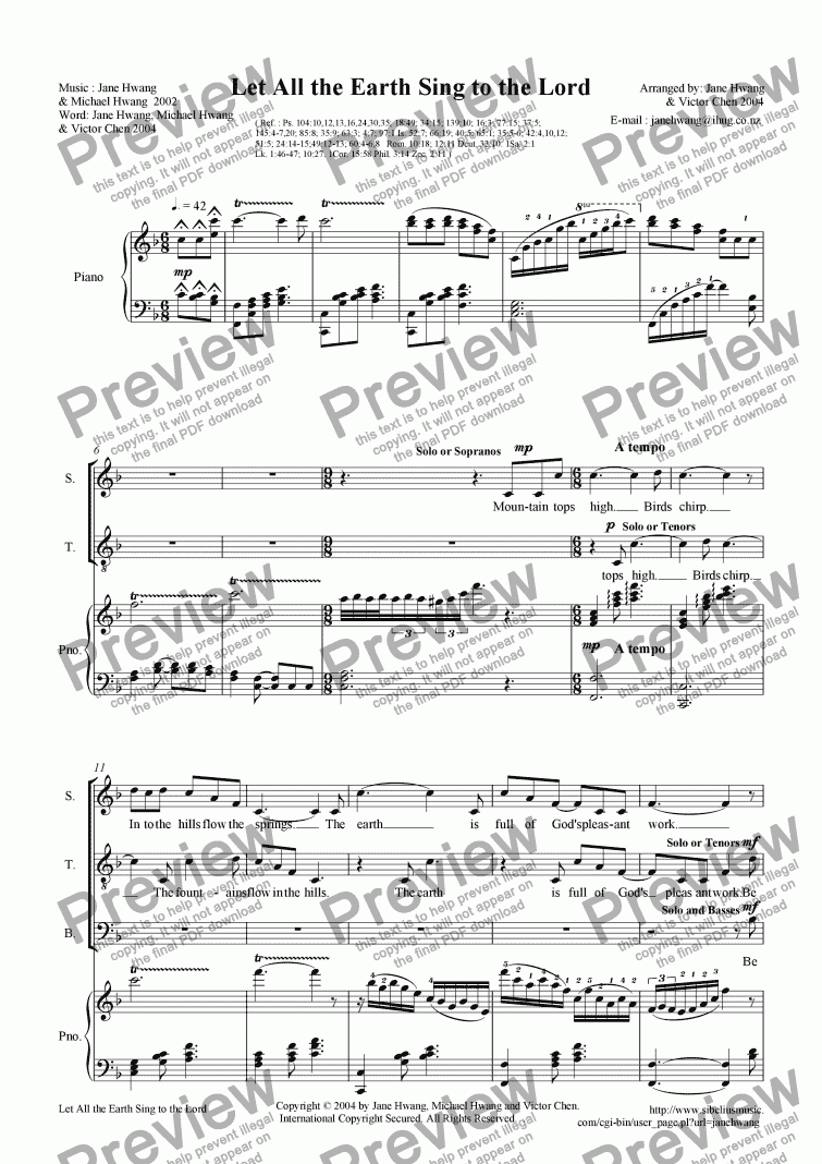 page one of Let All the Earth Sing to the Lord (SATB+Pno.)