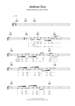 page one of Jealous Guy (Lead Sheet / Fake Book)