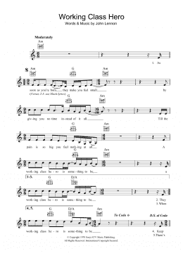 page one of Working Class Hero (Lead Sheet / Fake Book)