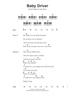 page one of Baby Driver (Piano Chords/Lyrics)