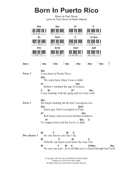 page one of Born In Puerto Rico (Piano Chords/Lyrics)