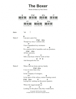 page one of The Boxer (Piano Chords/Lyrics)