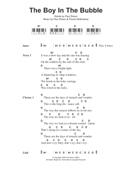 page one of The Boy In The Bubble (Piano Chords/Lyrics)