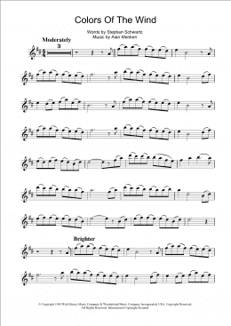 page one of Colors Of The Wind (from Pocahontas) (Clarinet Solo)