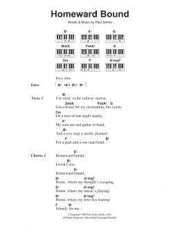 page one of Homeward Bound (Piano Chords/Lyrics)