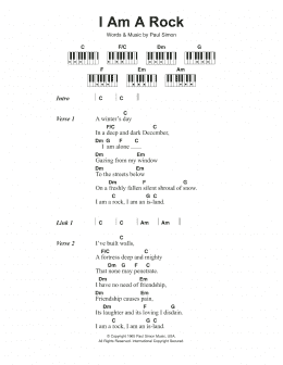 page one of I Am A Rock (Piano Chords/Lyrics)