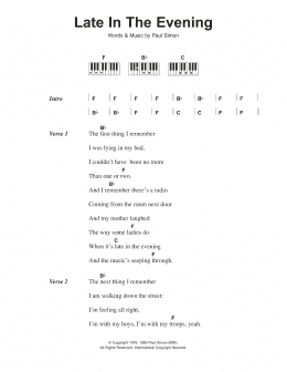 page one of Late In The Evening (Piano Chords/Lyrics)
