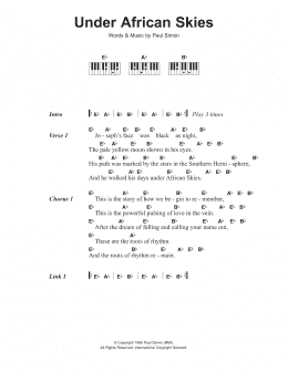 page one of Under African Skies (Piano Chords/Lyrics)