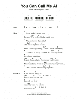 page one of You Can Call Me Al (Piano Chords/Lyrics)