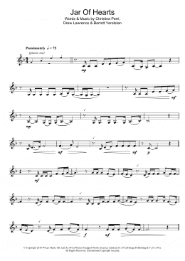 page one of Jar Of Hearts (Clarinet Solo)