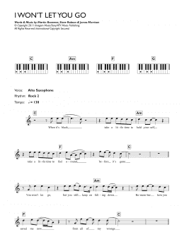 page one of I Won't Let You Go (Piano Chords/Lyrics)