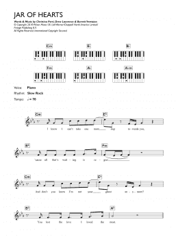page one of Jar Of Hearts (Piano Chords/Lyrics)
