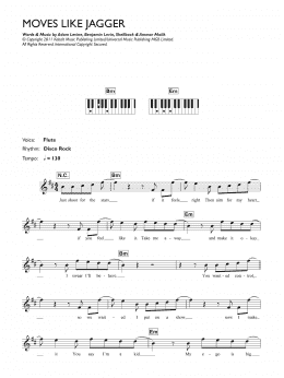 page one of Moves Like Jagger (featuring Christina Aguilera) (Piano Chords/Lyrics)