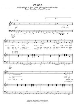 page one of Valerie (feat. Amy Winehouse) (Piano, Vocal & Guitar Chords)