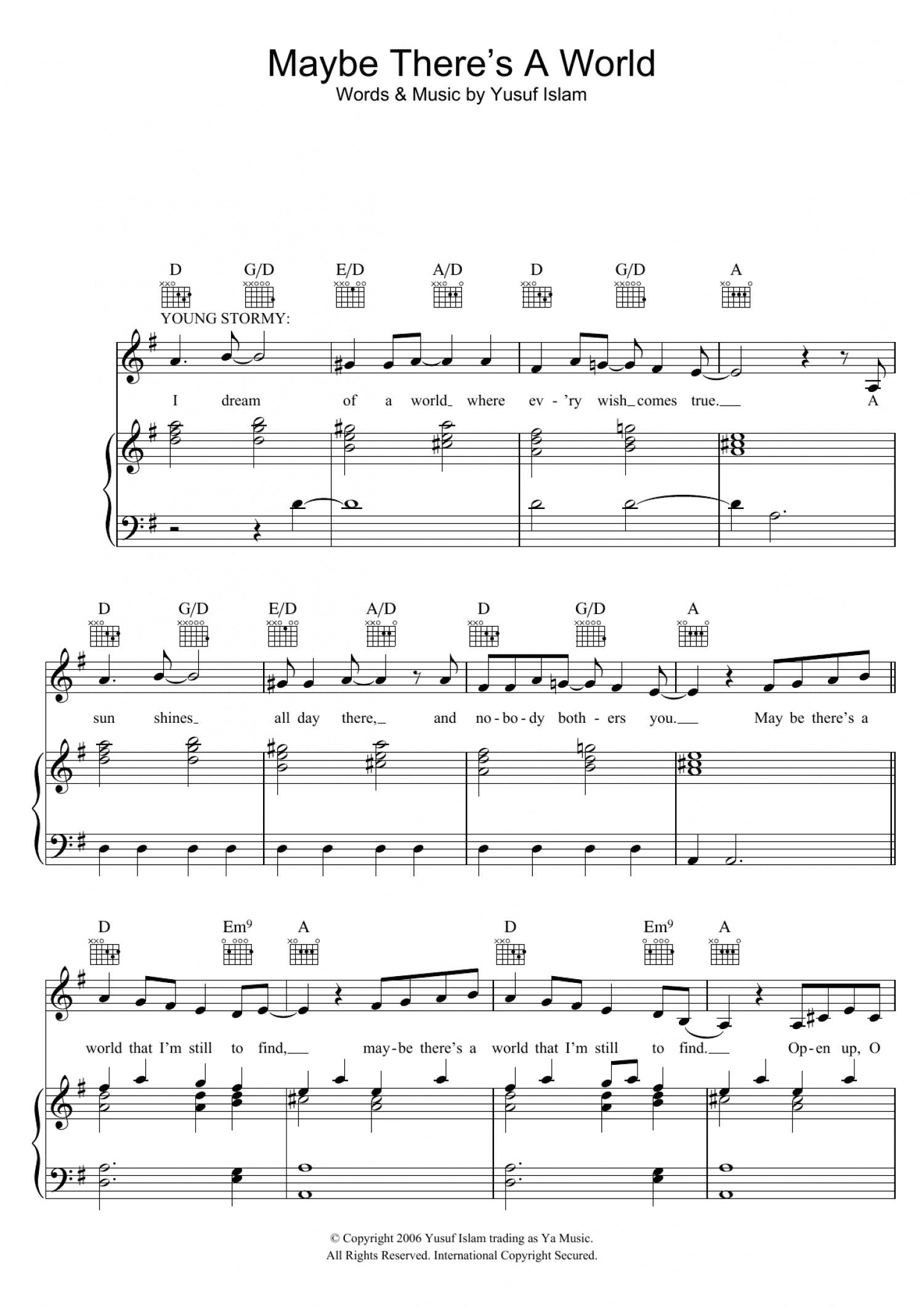 Maybe There's A World (from the musical 'Moonshadow') (Piano, Vocal & Guitar Chords)