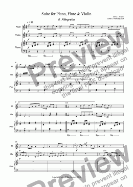 page one of Suite for Piano, Flute & Violin - II. Allegretto