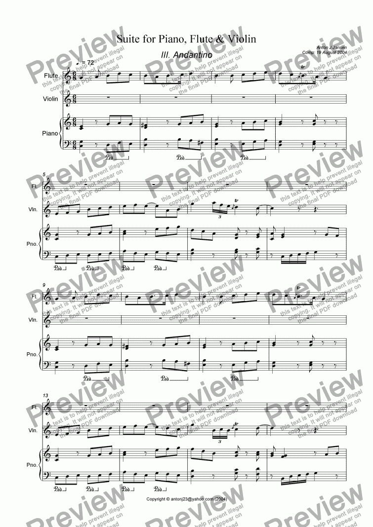 page one of Suite for Piano, flute & Violin - III. Andantino