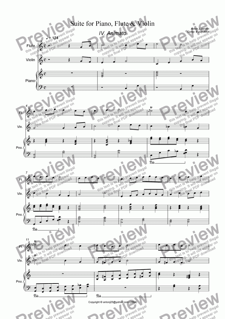 page one of Suite for Piano, flute & violin - IV. Animato